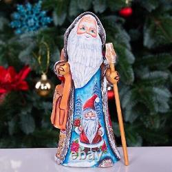 Wooden Carved Santa Claus Figurine 9, Hand Painted Christmas Home Decor indoor