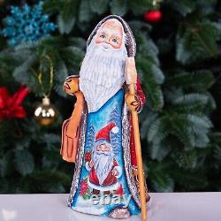 Wooden Carved Santa Claus Figurine 9, Hand Painted Christmas Home Decor indoor