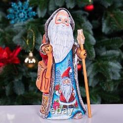 Wooden Carved Santa Claus Figurine 9, Hand Painted Christmas Home Decor indoor