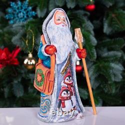 Wooden Carved Santa Claus Figurine 9, Hand Painted Christmas Home Decor indoor