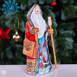 Wooden Carved Santa Claus Figurine 9, Hand Painted Christmas Home Decor indoor