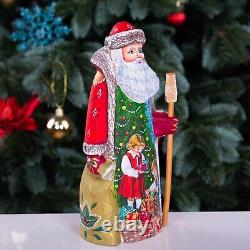 Wooden Carved Santa Claus Figurine 9, Hand Painted Christmas Home Decor indoor