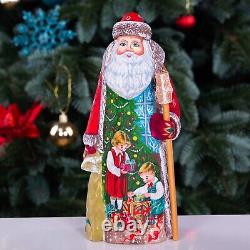 Wooden Carved Santa Claus Figurine 9, Hand Painted Christmas Home Decor indoor