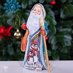 Wooden Carved Santa Claus Figurine 9, Hand Painted Christmas Home Decor indoor