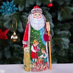 Wooden Carved Santa Claus Figurine 9, Hand Painted Christmas Home Decor indoor