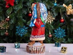 Wooden Carved Santa Claus figurine 11, Handmade Christmas Home Decor indoor