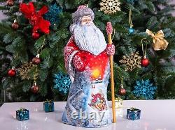 Wooden Carved Santa Claus figurine 12.9, Christmas Holiday Home decor indoor