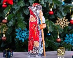 Wooden Hand Carved Santa Claus Figurine 9, Christmas Gift for Home Decoration