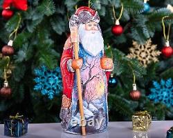 Wooden Hand Carved Santa Claus Figurine 9, Christmas Gift for Home Decoration