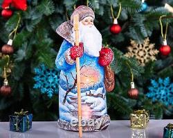 Wooden Hand Carved Santa Claus Figurine 9, Christmas Holiday Gift Home Decor