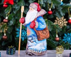 Wooden Hand Carved Santa Claus Figurine 9, Christmas Holiday Gift Home Decor