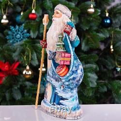 Wooden Hand Carved Santa Claus Figurine, handmade Christmas Home Decor indoor