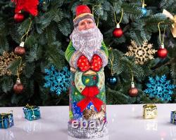 Wooden Hand Carved Santa Claus figurine 11, Vintage Christmas Home Decor