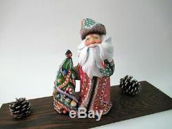 Wooden Russian Santa Claus, hand carved Santa Claus, Santa with a Christmas tree