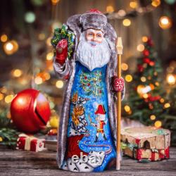 Wooden carved Santa Claus Figurine 11 Hand Painted Nutcracker Christmas Decor