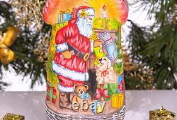 Wooden carved Santa Claus Figurine 12, Handmade Crhistmas Gift Home Decorations