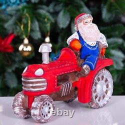 Wooden carved Santa Claus Figurine 8 driving a tractor, Christmas Home Decor