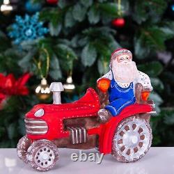 Wooden carved Santa Claus Figurine 8 driving a tractor, Christmas Home Decor