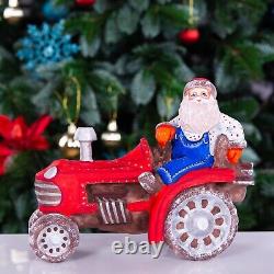 Wooden carved Santa Claus Figurine 8 driving a tractor, Christmas Home Decor