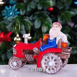 Wooden carved Santa Claus Figurine 8 driving a tractor, Christmas Home Decor