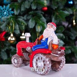 Wooden carved Santa Claus Figurine 8 driving a tractor, Christmas Home Decor