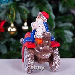 Wooden carved Santa Claus Figurine 8 driving a tractor, Christmas Home Decor