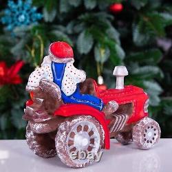 Wooden carved Santa Claus Figurine 8 driving a tractor, Christmas Home Decor