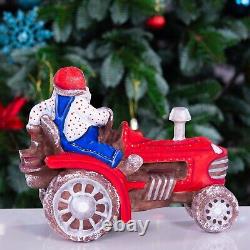 Wooden carved Santa Claus Figurine 8 driving a tractor, Christmas Home Decor