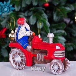 Wooden carved Santa Claus Figurine 8 driving a tractor, Christmas Home Decor