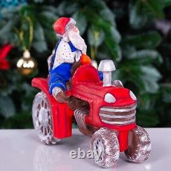 Wooden carved Santa Claus Figurine 8 driving a tractor, Christmas Home Decor