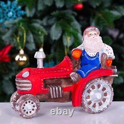 Wooden carved Santa Claus Figurine 8 driving a tractor, Christmas Home Decor