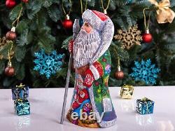 Wooden carved Santa Claus Figurine 9, Handmade home Christmas decor indoor