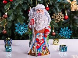 Wooden carved Santa Claus Figurine 9, Handmade home Christmas decor indoor