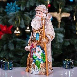 Wooden carved Santa Claus Figurine 9 Nativity scene Christmas Home Decor indoor