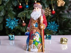 Wooden carved Santa Claus Figurine 9, Nativity scene Christmas home decoration