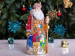 Wooden carved Santa Claus Figurine 9, Nativity scene Christmas home decoration