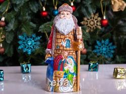 Wooden carved Santa Claus Figurine 9, Nativity scene Christmas home decoration