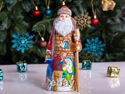 Wooden carved Santa Claus Figurine 9, Nativity scene Christmas home decoration
