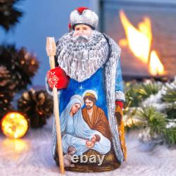 Wooden carved Santa Claus figurine 9.5, Nativity Scene Christmas Home Decor