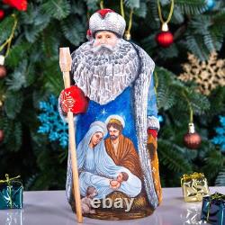 Wooden carved Santa Claus figurine 9.5, Nativity Scene Christmas Home Decor