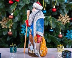 Wooden carved Santa Claus figurine 9.5, Nativity Scene Christmas Home Decor