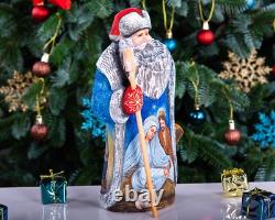 Wooden carved Santa Claus figurine 9.5, Nativity Scene Christmas Home Decor