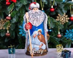 Wooden carved Santa Claus figurine 9.5, Nativity Scene Christmas Home Decor