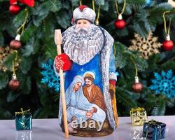 Wooden carved Santa Claus figurine 9.5, Nativity Scene Christmas Home Decor