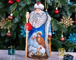 Wooden carved Santa Claus figurine 9.5, Nativity Scene Christmas Home Decor