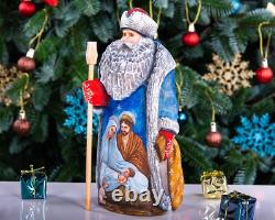 Wooden carved Santa Claus figurine 9.5, Nativity Scene Christmas Home Decor