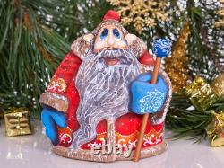 Wooden carved Santa Claus figurine, Christmas Holiday Home Decor indoor