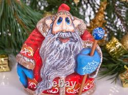 Wooden carved Santa Claus figurine, Christmas Holiday Home Decor indoor