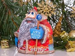 Wooden carved Santa Claus figurine, Christmas Holiday Home Decor indoor