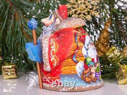 Wooden carved Santa Claus figurine, Christmas Holiday Home Decor indoor